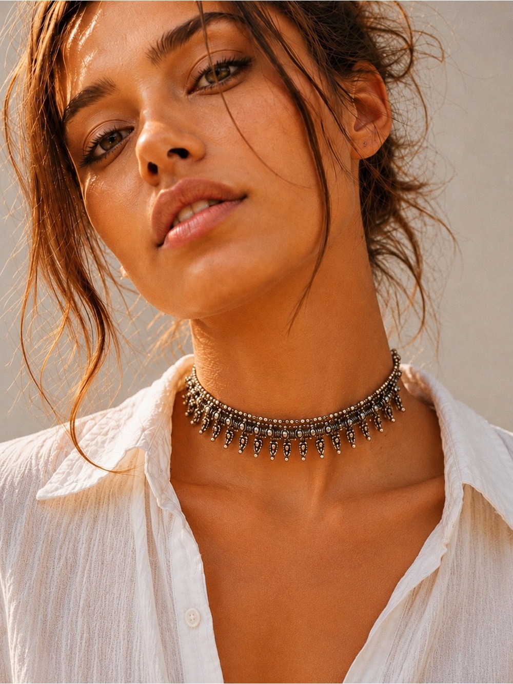 Child of Wild Tribal Statement Choker Necklace Antique Silver Boho Festival